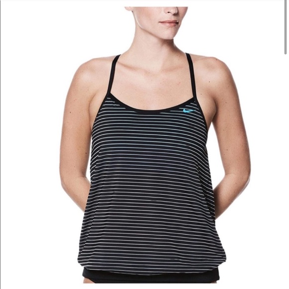 Nike Other - Nike Black Blue Striped Tankini Swim Top